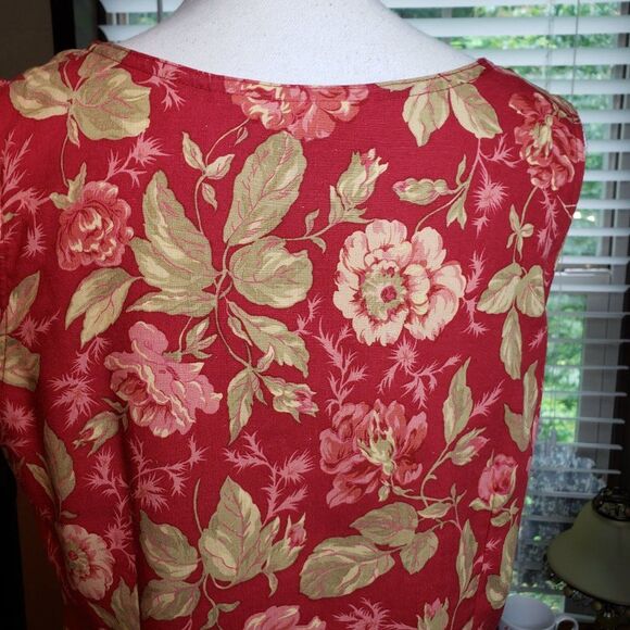 Vintage Napa Valley Red Pink Floral Pleated High Waist Shorts Set Sleeveless L M - Picture 9 of 11